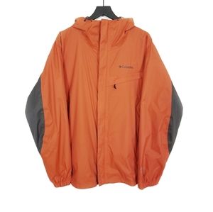 Columbia Omni-Tech Orange Grey Hooded Rain Jacket